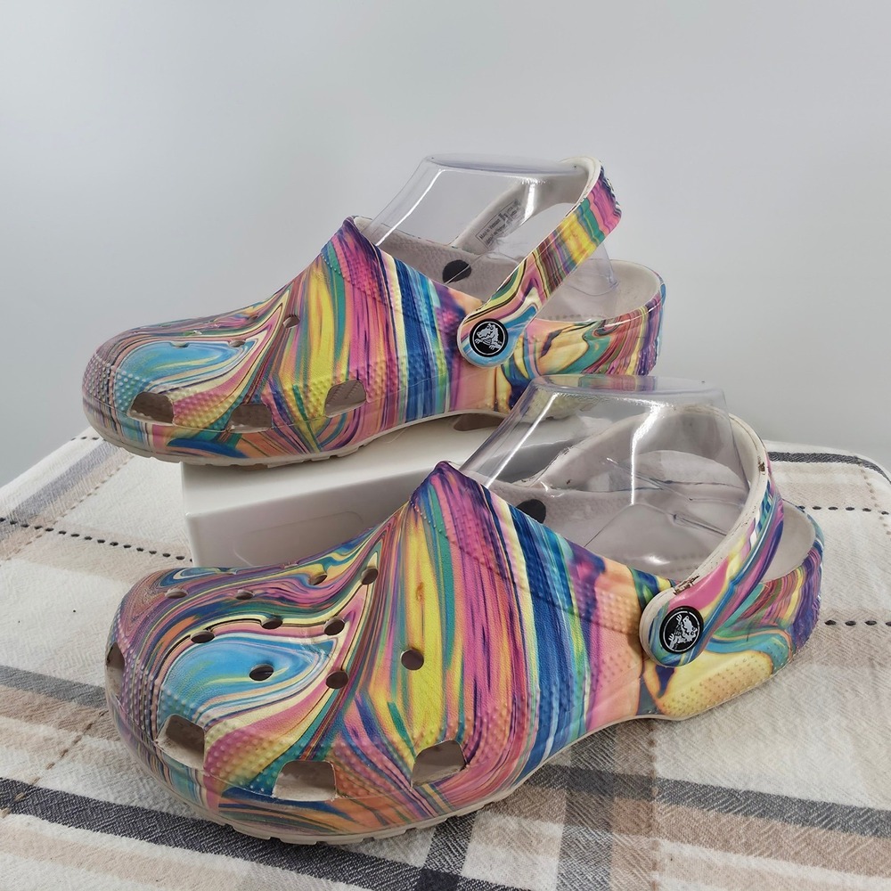 Crocs Classic Marbled Clogs Multi Color Swirl Shoes 206868 Mens 7 Womens 9